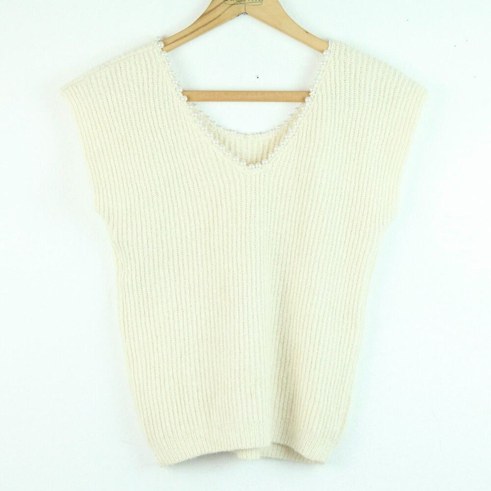 Vintage‎ Womens Small Silk Angora Knit Top Pearlcore Preppy Cottagecore Coquette